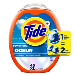 Tide Capsules de détergent à lessive Power PODS Ultra OXI avec éliminateur d’odeurs, élimine la saleté visible et invisible, 45 capsules 45 ea, 0,49 $/1ch