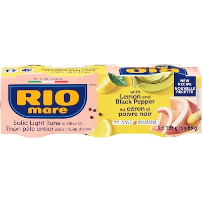 Rio Mare Thon pâle entier dans l'huile d'olive citron et poivre noir 195 g, 3,59 $/100g