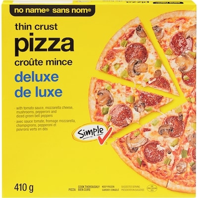 No Name Thin Crust Deluxe Pizza 410 g, $0.85/100g