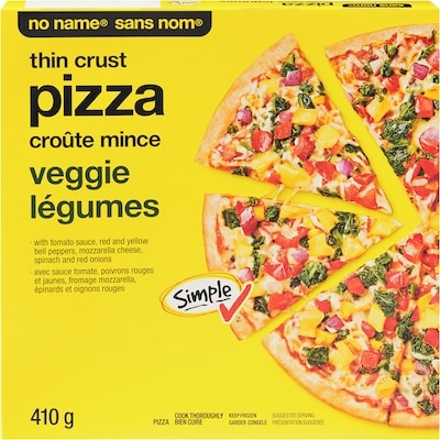 No Name Thin Crust Veggie Pizza 410 g, $0.85/100g