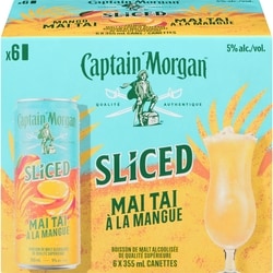 Captain Morgan Sliced boisson de malt alcoolisée de qualité supérieure mai tai à la mangue caisse (Pièce d’identité requise au moment du ramassage) 6x355.0 ml, 0,75 $/100ml
