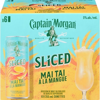 Captain Morgan Sliced boisson de malt alcoolisée de qualité supérieure mai tai à la mangue caisse (Pièce d’identité requise au moment du ramassage) 6x355.0 ml, 0,75 $/100ml
