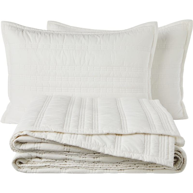 Full/Queen Quilted Stripe Comforter 3 Piece Set
