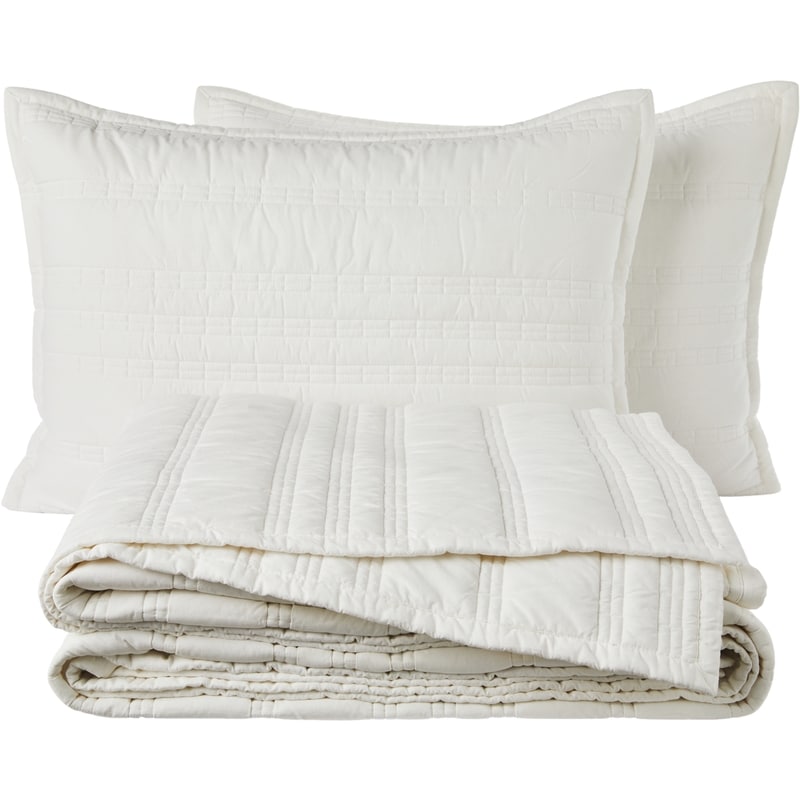Full/Queen Quilted Stripe Comforter 3 Piece Set