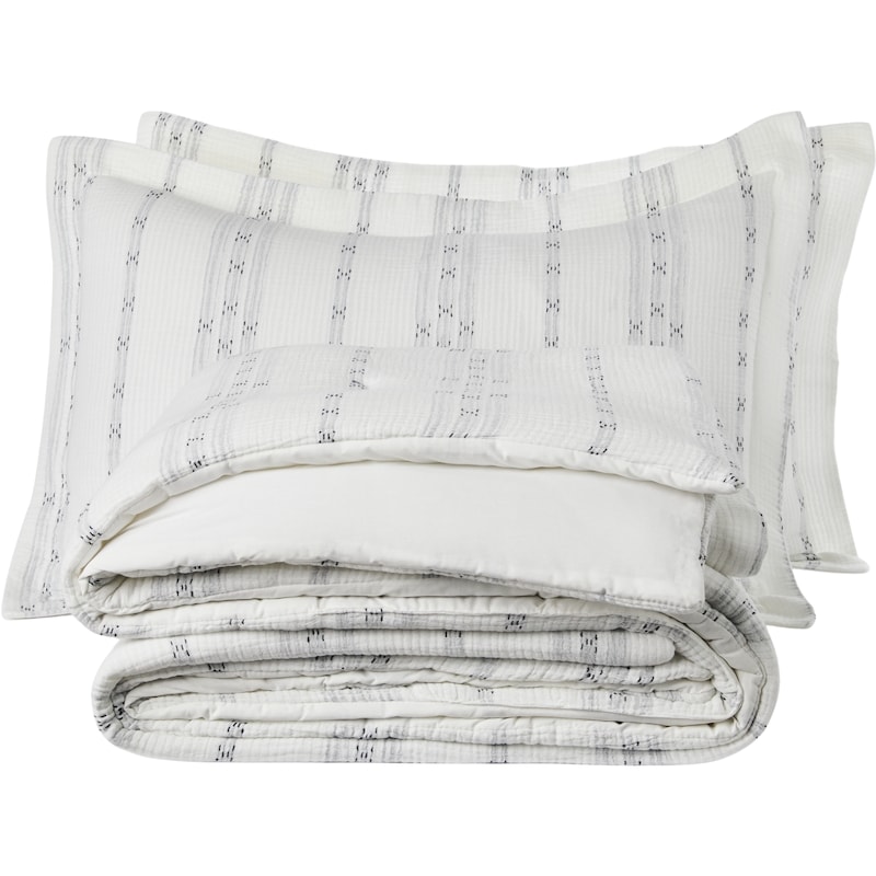 Full/Queen Coastal Stripe Comforter 3 Piece Set