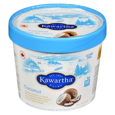 Kawartha Premium Ice Cream Made With Fresh Milk & Cream Coconut 1.5 l, $0.63/100ml