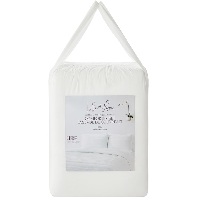 King Quilted Stripe Comforter 3 Piece Set