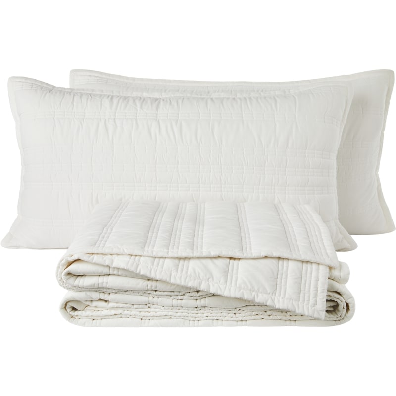 King Quilted Stripe Comforter 3 Piece Set