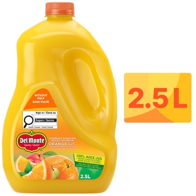 Del Monte Mélange de jus Orange Soleil du matin Sans pulpe 2.5 l, 0,33 $/100ml