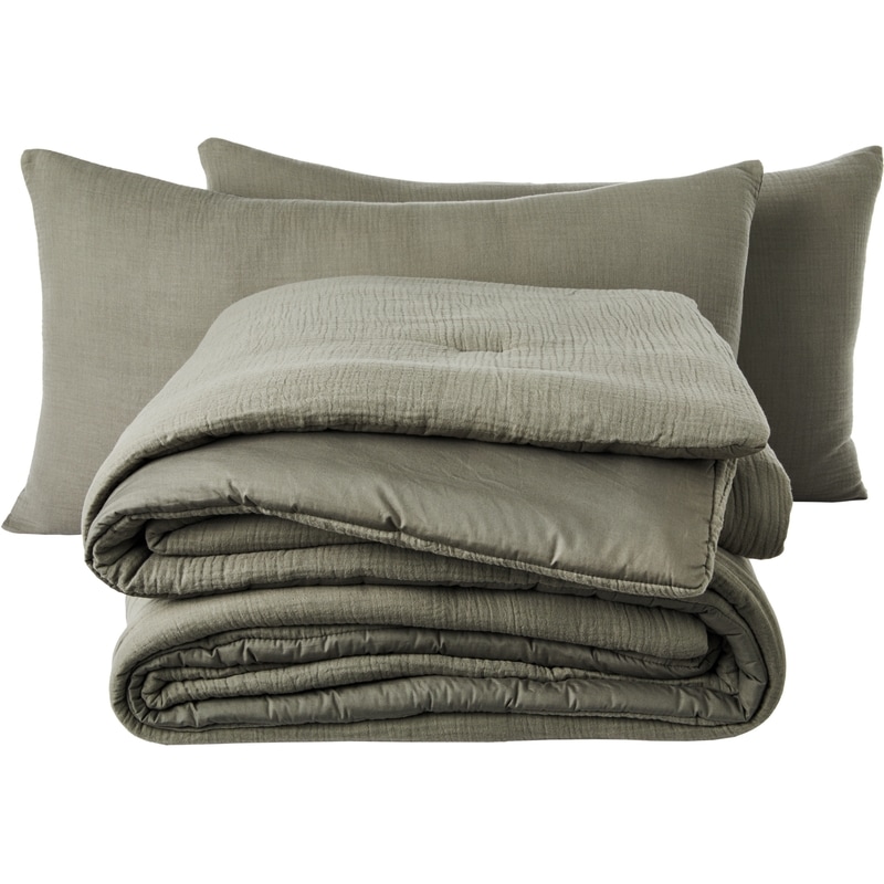 King Crinkled Cotton Comforter 3 Piece Set