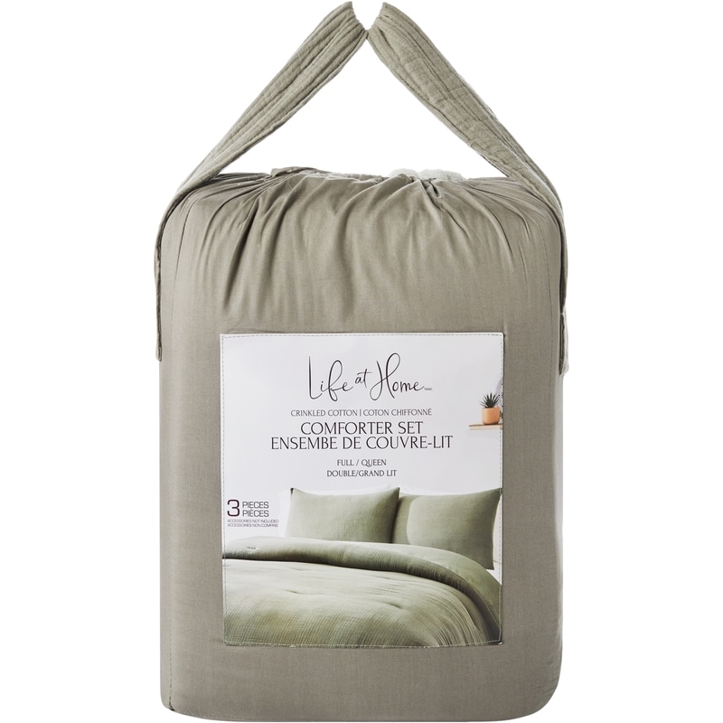 Full/Queen Crinkled Cotton Comforter 3 Piece Set