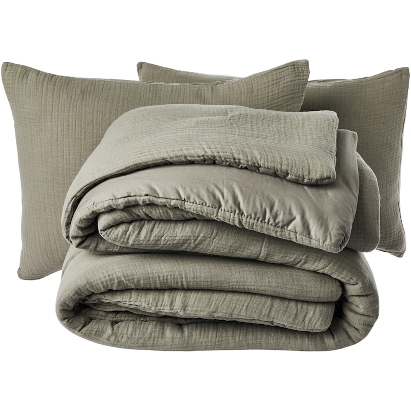 Full/Queen Crinkled Cotton Comforter 3 Piece Set