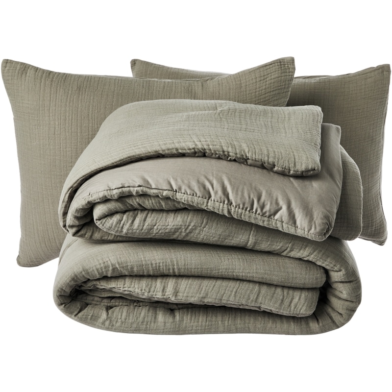 Full/Queen Crinkled Cotton Comforter 3 Piece Set