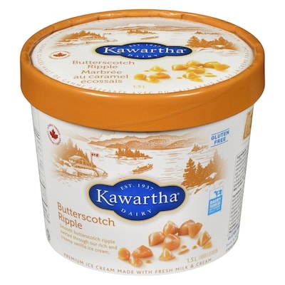 Kawartha Premium Ice Cream Made With Fresh Milk & Cream Butterscotch Ripple 1.5 l, $0.63/100ml