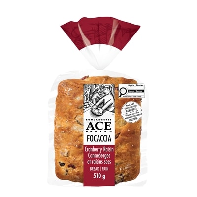 Boulangerie ACE Focaccia aux canneberges et raisins 510 g, 1,47 $/100g