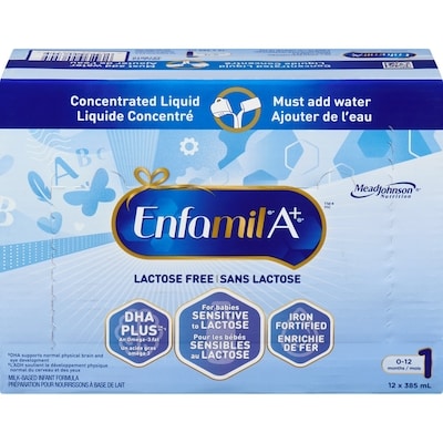 Enfamil A+ préparation pour nourrissons à base de lait enrichie de fer sans lactose 0-12 mois, caise 12x385.0 ml, 22,34 $/100ml