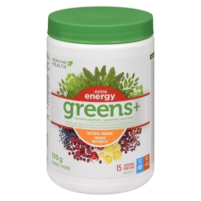Genuine Health Nourishing Superfood Powder Extra Energy Greens+ Natural Orange 199 g, $19.09/100g