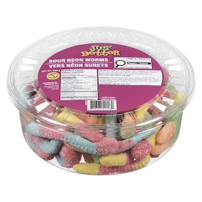 Jus' Better Sour Neon Worms 550 g, $1.18/100g