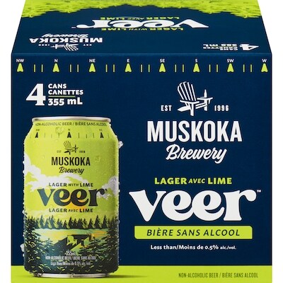 Muskoka Brewery Veer bière sans alcool lager avec lime (caisse) 4x355.0 ml, 0,84 $/100ml