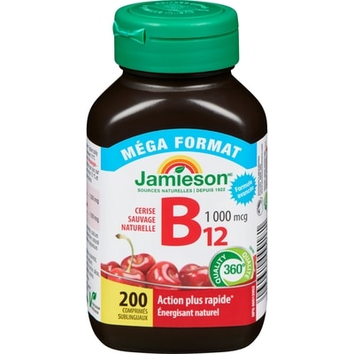 Jamieson B₁₂ cerise sauvage naturelle 1 000 mcg méga format 200 ea, 0,12 $/1ch