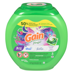 Gain Capsules de détergent à lessive flings, compatible avec les laveuses HE, 75 capsules, parfum Brise nocturne longue durée 1.54 kg, 1,82 $/100g