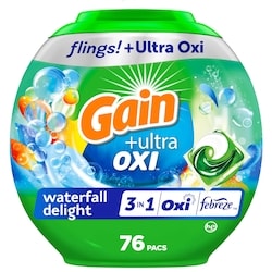 flings Ultra Oxi Laundry Detergent Pacs, 76 Count, Waterfall Delight Scent, 3-in-1, HE Compatible