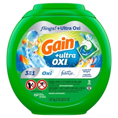 Gain Capsules de détergent à lessive flings Ultra Oxi, vivifiante, 76 capsules 1.54 kg, 1,82 $/100g