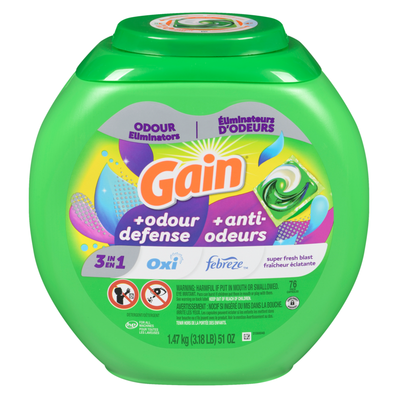flings Laundry Detergent Pacs with Odor Defense, HE Compatible, 76 Ct, 3in1 Detergent Pacs with and Oxi, Super Fresh Blast Scent