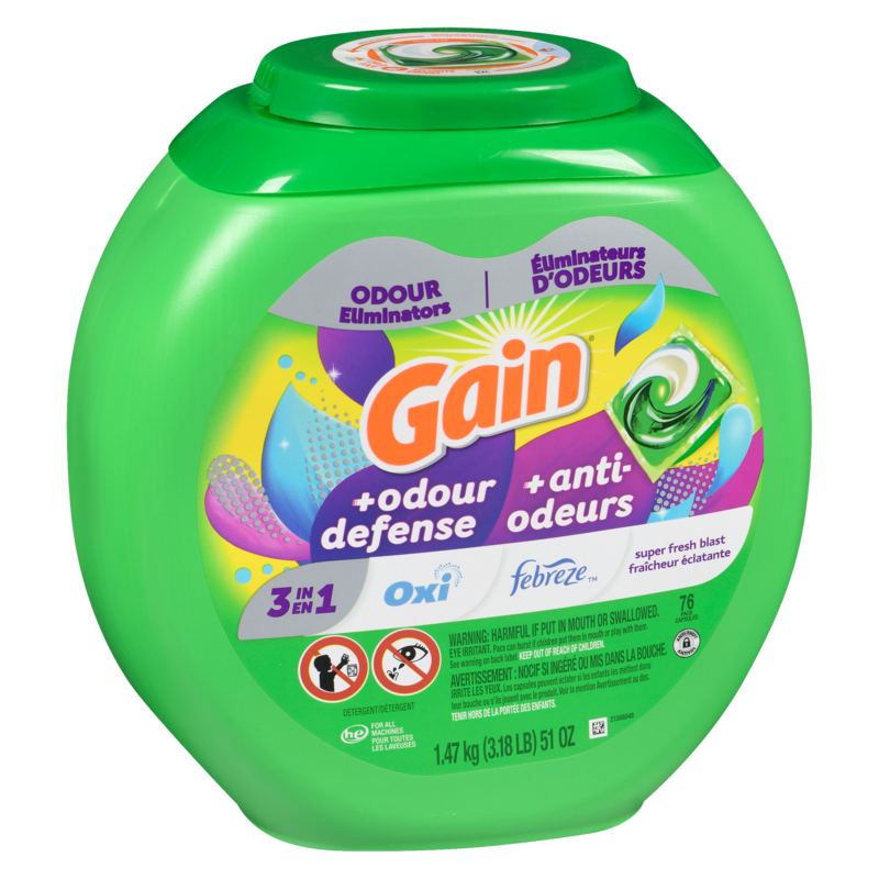 flings Laundry Detergent Pacs with Odor Defense, HE Compatible, 76 Ct, 3in1 Detergent Pacs with and Oxi, Super Fresh Blast Scent