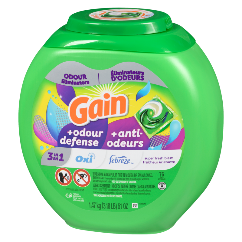 flings Laundry Detergent Pacs with Odor Defense, HE Compatible, 76 Ct, 3in1 Detergent Pacs with and Oxi, Super Fresh Blast Scent