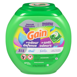 Gain Capsules de détergent à lessive flings avec Odor Defense, capsules de détergent 3 en 1 avec et Oxi, parfum Explosion de fraîcheur, compatible avec les laveuses HE, 76 capsules 1.54 kg, 1,36 $/100g
