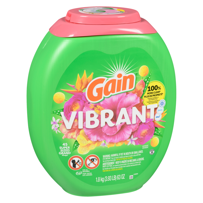 Super Sized Flings Laundry Detergent Pacs, Vibrant, 3-in-1 Detergent Pacs with and Oxi, 45 Count