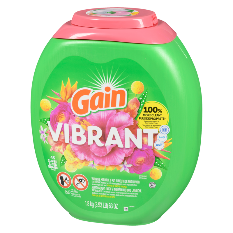 Super Sized Flings Laundry Detergent Pacs, Vibrant, 3-in-1 Detergent Pacs with and Oxi, 45 Count