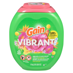 Gain Capsules de détergent à lessive Flings grande taille, 3 en 1 avec et Oxi, parfum Vibrant, 45 capsules 1.99 kg, 1,41 $/100g