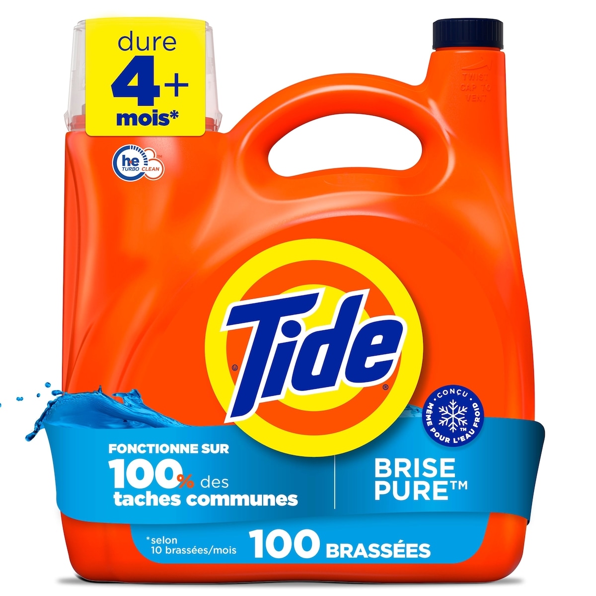 Tide Détergent à lessive liquide, parfum Brise pure, compatible avec les laveuses HE, 80 brassées  3.9 l, 0,74 $/100ml