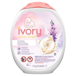 Ivory Snow Capsules de détergent à lessive Neige, légèrement parfumées, parfum Lavande, compatibles avec les laveuses HE, 45 45 ea, 0,69 $/1ch