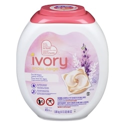 Ivory Snow Capsules de détergent à lessive Neige, légèrement parfumées, parfum Lavande, compatibles avec les laveuses HE, 45 capsules 45 ea, 0,49 $/1ch