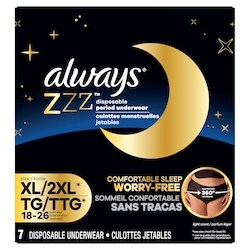 Always ZZZ Overnight Disposable Period Underwear for Women Sz XL