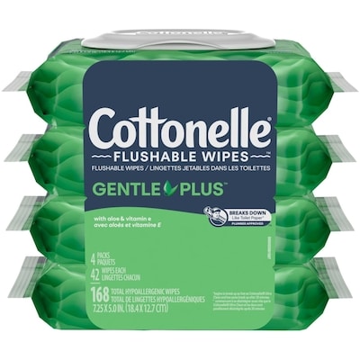 Cottonelle Lingettes humides jetables GentlePlus, aloès et vitamine E,  4 paquets, 168 lingettes au total 168 ea, 0,07 $/1ch