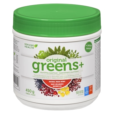 Genuine Health Superaliment nourrissant poudre original greens+ baies mélangées naturelles 450 g, 16,89 $/100g