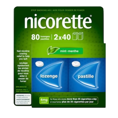 Nicorette Menthe pastilles de 4 mg 80 ea, 0,56 $/1ch