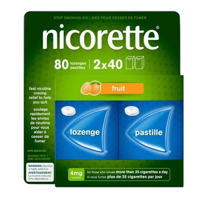 Nicorette Fruit frais 80 pastilles de 4 mg 80 ea, 0,56 $/1ch