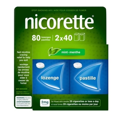 Nicorette Menthe pastilles de 2 mg 80 ea, 0,56 $/1ch