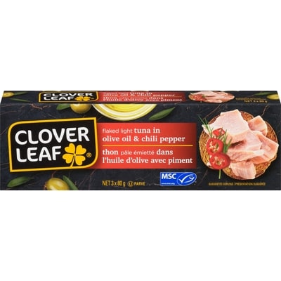 Clover Leaf Thon pâle émietté dans l'huile d'olive avec piment 240 g, 3,13 $/100g