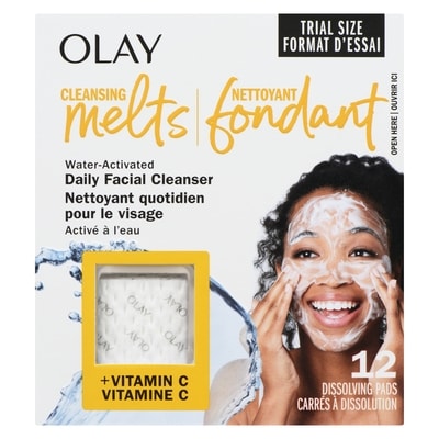 Olay Nettoyant fondant pour le visage + Vitamine C, nettoyant pour le visage activé par l’eau, 12 unités, pour nettoyer, tonifier et rafraîchir la peau 12 ea, 0,62 $/1ch