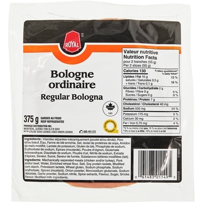 Royal Bologne ordinaire, en tranches 375 g, 1,07 $/100g