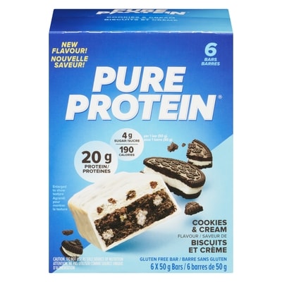 Pure Protein Barre sans gluten saveur de biscuits et crème 6x50.0 g, 4,16 $/100g