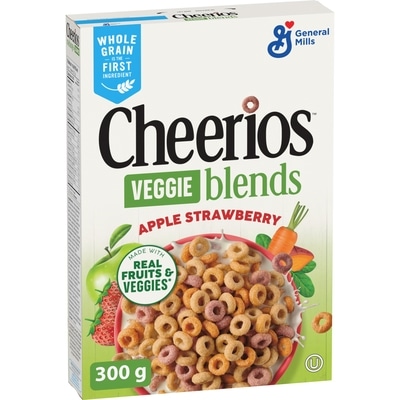 General Mills Cheerios Veggie blends Breakfast Cereal, Apple Strawberry, Whole Grains, 300 g, $1.76/100g