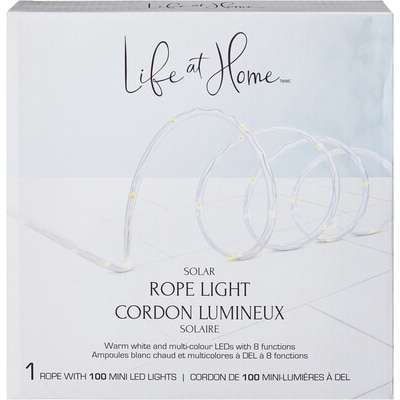 Life at Home Cordon lumineux solaire avec 100 ampoules – blanc chaud et multicolores 1 ea, 29,00 $/1ch