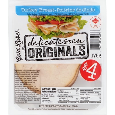 Gold Label Delicatessen originals poitrine de dinde 175 g, 2,29 $/100g